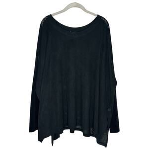 Planet by Lauren G Black Top OS Perforated Microfiber Boxy Lagenlook Oversized